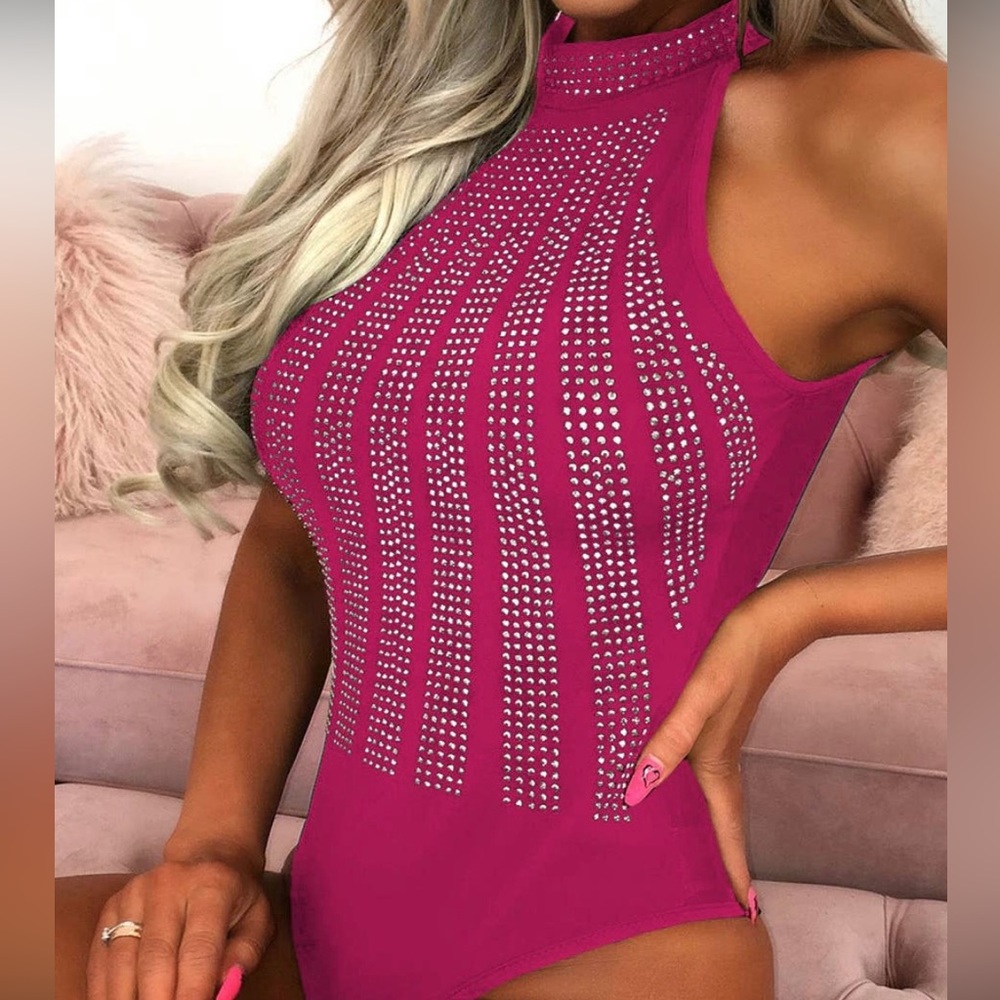 New-High Neck Sleeveless Diamate Body Suite